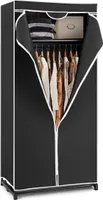 GOPLUS Kleiderschrank Stoff, Stoffschrank mit Reißverschluss & Kleiderstange, Stoffkleiderschrank klappbar für Schlafzimmer, 74 x 50 x 172 cm (Schwarz)
