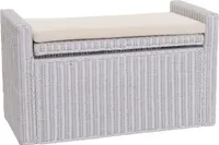 Aufbewahrungstruhe M92, Truhe Sitzbank Garderobenbank, Kissen Kubu Rattan 88cm  weiß