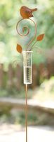 Gartenstecker "Vögelchen" aus Metall im Rost-Design, 108 cm hoch, mit Glas Regenmesser, Niederschlagsmessung, Dekostecker, Gartendeko für Draußen