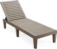 Sonnenliege Gartenliege Holzoptik, Terrassenliege mit Einstellbarer Rückenlehne, Strandliege bis 180 kg belastbar, Relaxliege Liege für Garten, Balkon, Terrasse (Hellbraun)