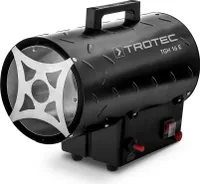 TROTEC Gasheizgebläse TGH 16 E inkl. Verbindungschlauch und Druckminderer (Heizleistung bis 15 kW, 580 m³/h Luftdurchsatz, für handelsübliche Gasflaschen, pulverbeschichteter Riffelblechausführung, Piezozündung)