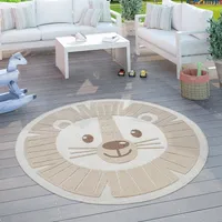 Kinderteppich Kinderzimmer Outdoorteppich Rund Spielteppich 3D Effekt Löwe Beige Grösse Ø 120 cm Rund