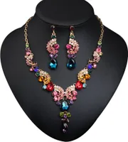 s Damen-Schmuckset mit Strass-Anhänger, Kette, Halskette, Ohrstecker, Hochzeit-Mehrfarbig