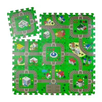 relaxdays mata puzzle road zielona/kolorowa 90,0 x 90,0 cm