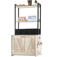 VEVOR Katzentoilette-Gehäuse, versteckte Katzentoilette-Möbel mit 2 Regalen und 2 Körben, Holztoilette für den Innenbereich, Katzenhausschrank, 23,5" L x 16" B x 50" H, Natur