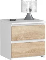 Nachttisch AKORD CL2 Weiß mit 2 Schubladen Front Sonoma-Eiche B40 x H40 x T35 cm