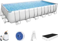 Power Steel™ Frame Pool Komplett-Set, eckig, mit Sandfilteranlage, Sicherheitsleiter & Abdeckplane 732 x 366 x 132 cm