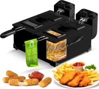 TurboTronic Doppel-Fritteuse 3600W | 2x3L Edelstahl-Kaltzonen-Friteuse mit spülenmaschinefesten Teilen, Sichtfenster und präzise 0–190°C Temperaturregelung, Fritöse schwarz