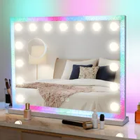 Puluomis Schminkspiegel Kosmetikspiegel RGB 58x46cm Hollywood Spiegel, dimmbar mit LED Beleuchtung 3 Farben, 2 in 1 Tischspiegel viereckig