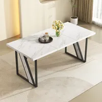 MODFU Esstisch Küchentisch 160×80cm,marmor-Tisch für Esszimmer&Küche,4 personen,Weiß+Schwarz