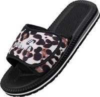 Kubota Badelatschen mit Klettverschluss Pantoletten Sandalen Damen "Velcro" Weiß mit Leopardenmuster, 40