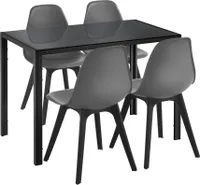 [cs.casa] Jídelní set pro 4 osoby Jídelní stůl černý + 4 židle Šedý kuchyňský stůl Jídelní stůl s jídelní židlí