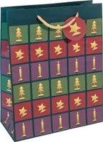 SIGEL GT046 Geschenktasche groß - grün, rot, violett  - mit Bodeneinlage, Geschenkanhänger und farblich abgestimmten Tragekordeln - Papier - 26 x 33 cm