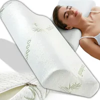 Retoo Orthopädisches Memory-Schaum Kopfkissen, ergonomisch, für Seitenschläfer & Nackenstütze, Anti-Schnarch, lindert Nacken- & Schulterschmerzen, fördert Körperhaltung & erholsamen Schlaf, mit Reißverschluss, Bambus Bezug & Paspel, Weiß/Grün, 48x30x10/7cm