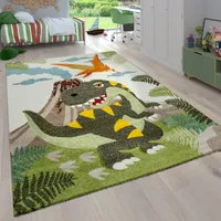 Kinderzimmer Kinderteppich für Jungen mit Tier u. Dschungel Motiven Kurzflor Grösse 160x230 cm