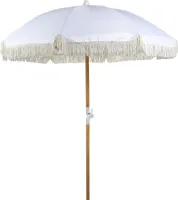 BELIANI Zahradní slunečník Bílá látka Bukové Dřevo Tyč ⌀ 150 cm Kulatý retro zahradní venkovní naklápěcí UV odolný