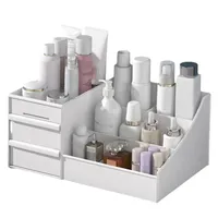Make-up-Kosmetik-Organizer mit Schubladen, Hautpflege-Aufbewahrungsbox mit Pinsel, Lippenstift-Halter(Weiß)