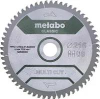 Metabo 628066000, Hliník, Dřevotříska, Měď, Laminát, MDF, Plast, Překližka, Dřevo, 21,6 cm, 3 cm, S karbidem wolframu (TCT), 1,8 mm, 7000 ot/min