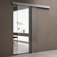 doporro Glasschiebetür komplettset 90 x 205cm Schiebetür mit ESG 15mm Wandabstand Zimmertür Glas Klarglas mit Muschelgriff