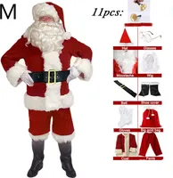 11 Stück Santa Claus Cosplay Kostüm Weihnachten Neue Jahr Männer Kostüme Deluxe Klassische Erwachsene Set Karneval Party RolePlay Anzüge, rot , 80% Polyester, M