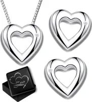 Damen Herz-Kette mit Herz-Ohrringe   ECHTE Diamanten 925 Sterling Silber Ohrstecker Schmuck-Set Frau 0.03 ct K967+K968+V14, 50cm