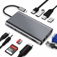 USB C Adapter, DUAL-Display, 12 Port Aluminium USB C Hub,mit 4K-HDMI,VGA,USB 3.0 Ports,Type C PD,Gigablit Ethernet RJ45,SD/TF-Kartenles,kompatibel MacBook Pro/Air, More Type C Geräte