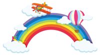 dekodino® Wandtattoo Regenbogen mit Flugzeug, Drachen und Ballon Wandsticker