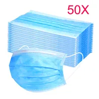 50X Einweg-Gesichtsmaske – 3-lagig, Atmungsaktiv, Mit Elastischen Ohrschlaufen, Bequem & Hautfreundlich【Blau】