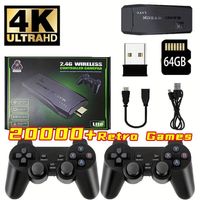 Wireless 4K HDMI Videospielkonsole Retro 20000+ Spiele TV Stick 64GB + 2 Gamepad