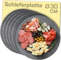 Schieferplatte Rund 30 cm - 6er Set - Zum Servieren und als Deko - Echter Naturschiefer - Rutschfest