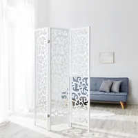 Homestyle4u 895, Paravent Raumteiler 3 teilig, Kiefer Holz Ornamente, Weiß