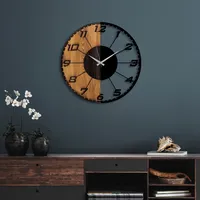 Opviq, Linear- TNL1143, Nussbaumfarbe,Schwarz, Wanduhren, 56 x 3 x 56 cm, 100% Holz (Dicke: 3 cm) / Metall