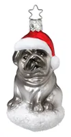 INGE-GLAS® Weihnachts-Hänger Mops mit Nikolausmütze