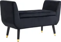 HOMCOM Luksusowa ławka do siedzenia Tapicerowana ławka ze schowkiem Podłokietniki Ławka skrzyniowa Aksamitny poliester Drewno kauczukowe Czarny 107 x 42 x 65 cm