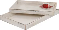2er Set Schale H285, Serviertablett Frühstückstablett Holztablett Dekotablett, Shabby-Look Vintage  weiß