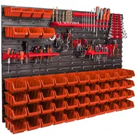 Nástěnná police 1152 x 780 mm na nářadí 51 ks stohovacích boxů z plastu