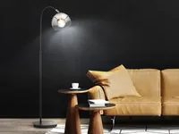 LED Bogenlampe Schwarz - Lampenschirm Rauchglas - höhenverstellbar & schwenkbar