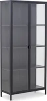 Vitrine - Schwarz matt - Metall - 80 x 180 cm - mit 2 Glastüren