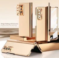 Pouzdro pro Samsung Galaxy Z Fold 4 5G, magnetický ochranou závěsu a držákem na pero, PC kryt s ochranou čočky a displeje Zlato