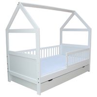 Babybett Kinderbett Juniorbett Bett Haus 140x70cm mit Schublade weiss 0 bis 6 J. 