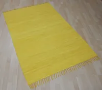 Teppich Fleckerl Fleckerlteppich Handwebteppich UNI Baumwolle Handweb Waschbar Farbe: Gelb Größe: ca. 60x110 cm