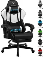 LUCKRACER Herní židle Kancelářská židle Ergonomická s bederní opěrkou hlavy, výškově nastavitelná herní židle 150kg, zatížitelná, podnožka bílá