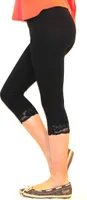 Mädchen Kinder Leggings Leggins Hose Capri 3/4 kurz mit Spitze Baumwolle  Schwarz  134