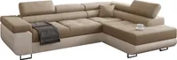 Narożnik z funkcją spania i pojemnikiem na pościel, sofa w kształcie litery L, sofa w kształcie litery L, tkanina INARI 24 + CREM-EKO, otomana prawa
