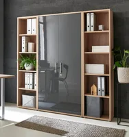 Aktenschrank TABOR 3 in Eiche Sonoma / anthrazit Hochglanz, Schrankwand, Büroschrank, abschließbar, Metallgriffe