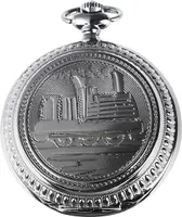 Motiv Taschenuhr Eisenbahn Schiff + Kette Clip Weiß Titanfarben Sprungdeckel Analog Quarz 9480372000058