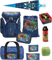 Lego Ninjago Schulranzen 1. Klasse für Jungen und Mädchen 10-teilig mit Ninja Schultüte Blau