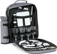 CampFeuer Picknick Rucksack für 4 Personen | Grau | Picknickset 31-teilig