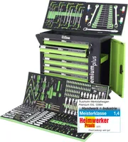 Werkstattwagen Premium plus bestückt 254tlg. 7 Schubladen Chrom Vanadium Werkzeug  abschließbar grün