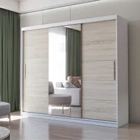 Schwebetürenschrank Kleiderschrank Schrank mit Spiegel 250cm Weiß/Sonoma Eiche Alba